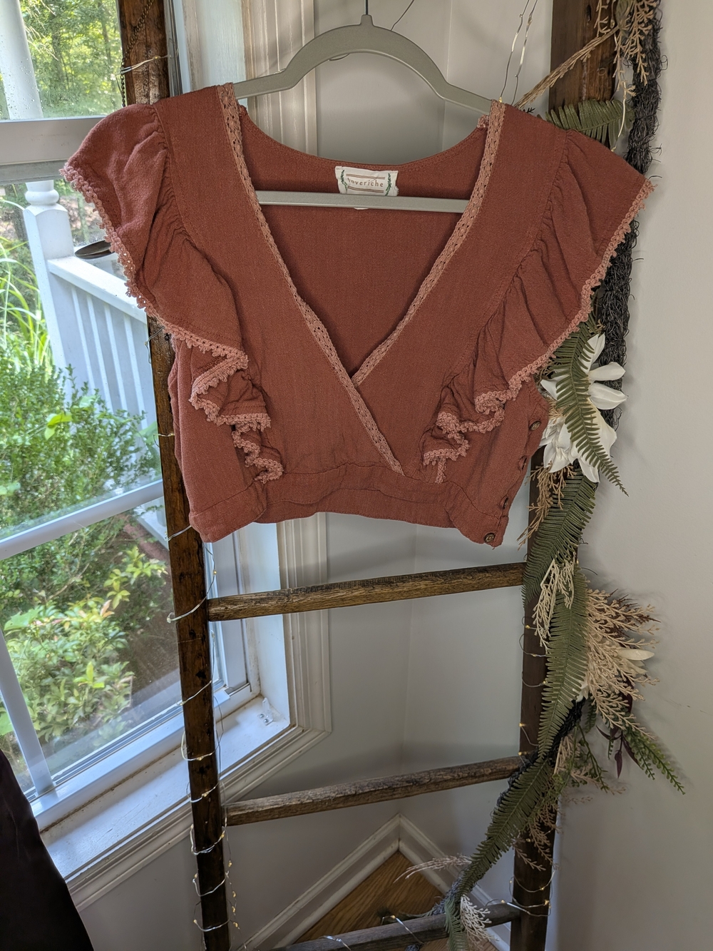 Love Riche Ruffled Flutter Sleeve Croquette Top Boho